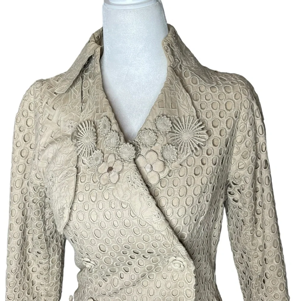 Bryan Lars Paris Lace Trench Coat | Embroidered Floral Eyelet | Size 2